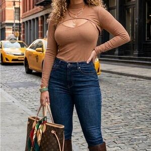 Elodie Tan Long Sleeve Cutout Blouse